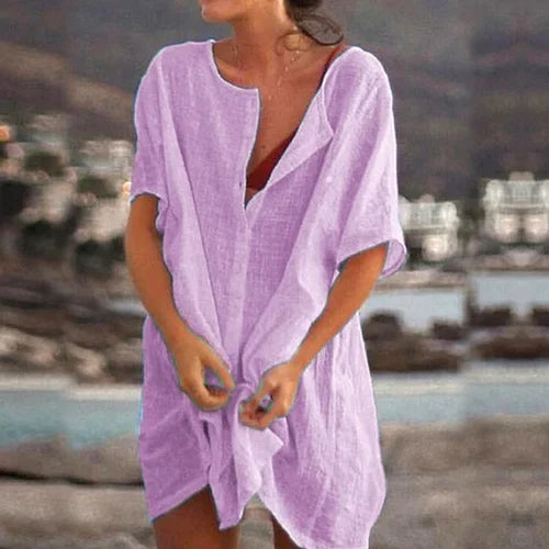 Anjini - Abito Da Spiaggia Ampio Con Maniche Corte