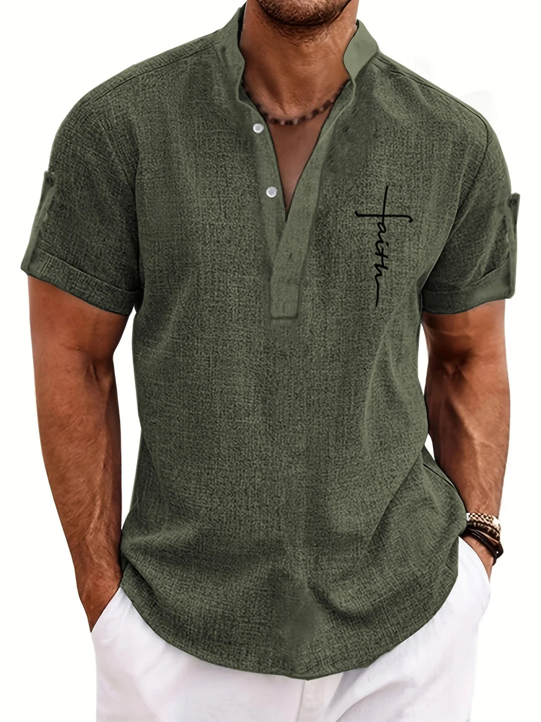 Elliott - Elegante Camicia a Maniche Corte Con Collo Alto