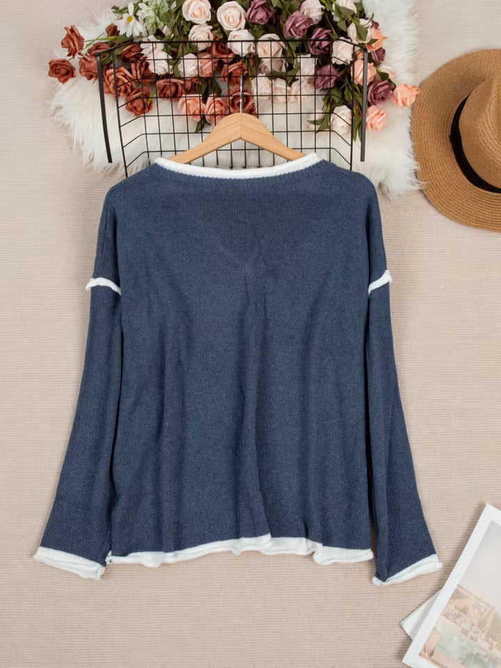 Ginny - Maglione Casuale a Maniche Lunghe e Scollo a V