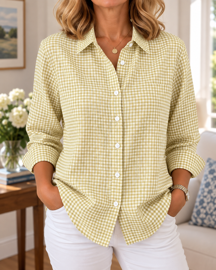 Colien - Camicia a Maniche Lunghe a Quadretti Con Bottoni