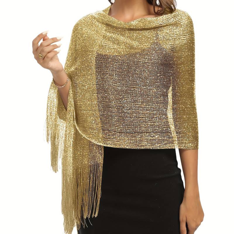 Shoshana - Elegante Sialle Decorativo Con Nappine in Pizzo e Sciarpe Metallizzate
