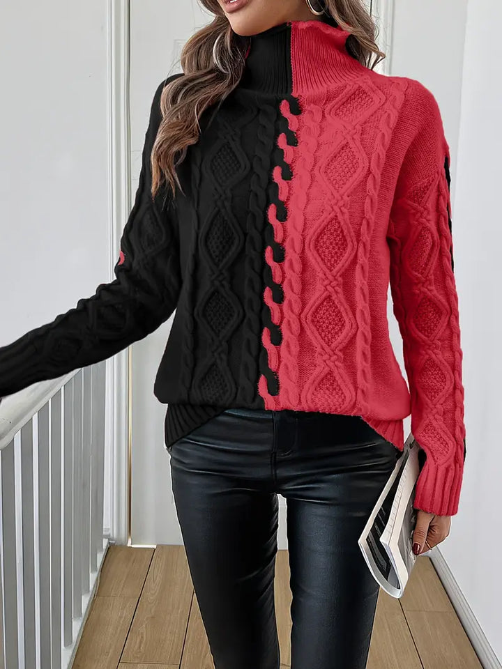 Leovia - Elegante Maglione a Righe Con Collo Alto