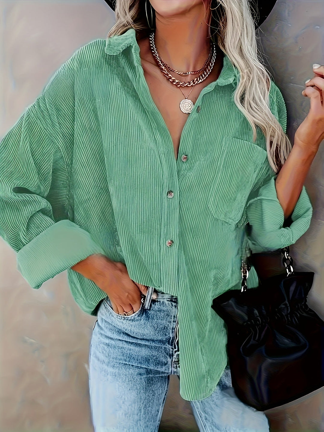 Gliosmar - Camicia Primaverile a Maniche Lunghe Con Tasca