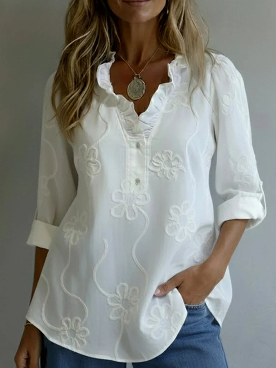 Beatrixa - Camicia Con Colletto Arricciato e Motivo Floreale