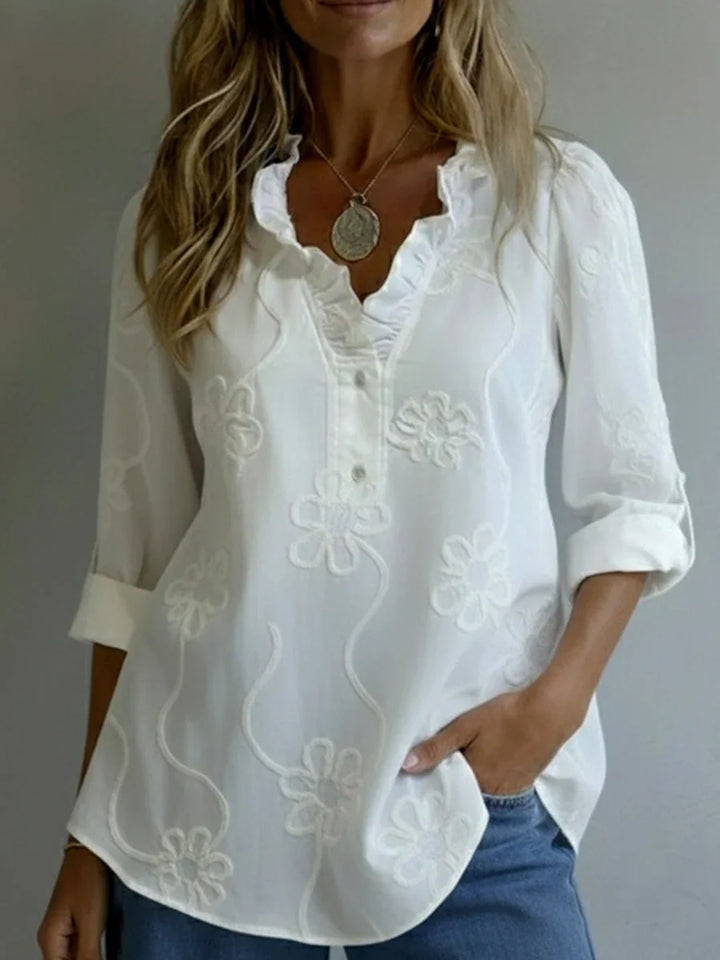Beatrixa - Camicia Con Colletto Arricciato e Motivo Floreale