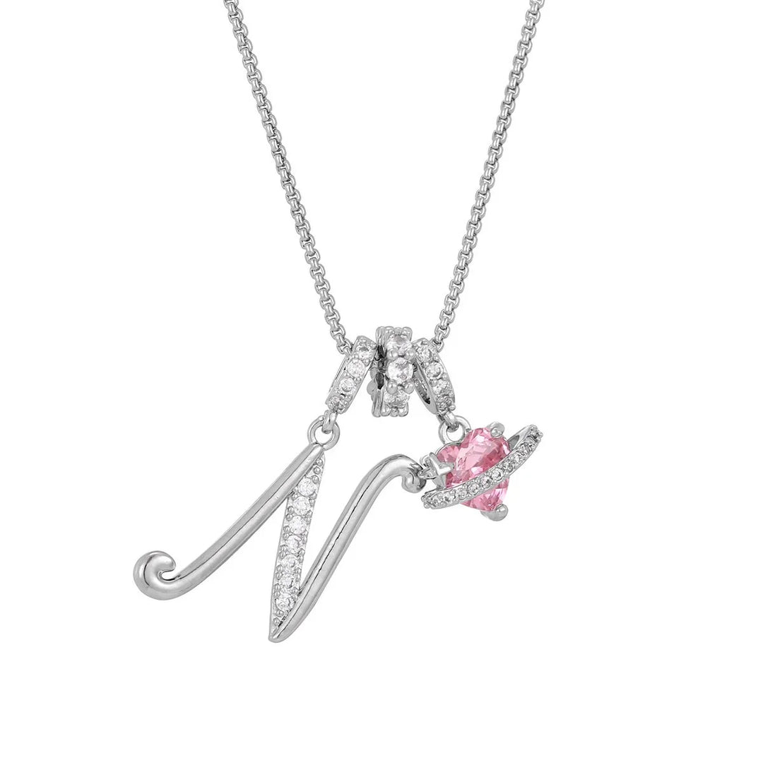 Nerute - Collana Con Iniziale e Ciondolo a Forma di Cuore Rosa
