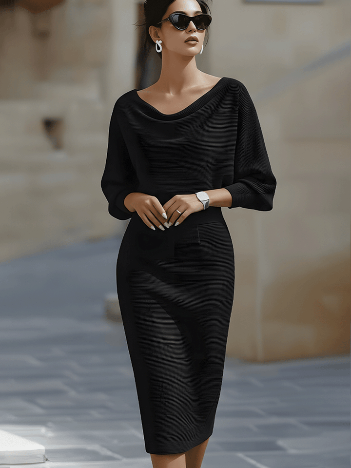 Amyy - Elegante Abito Midi a Maniche Lunghe
