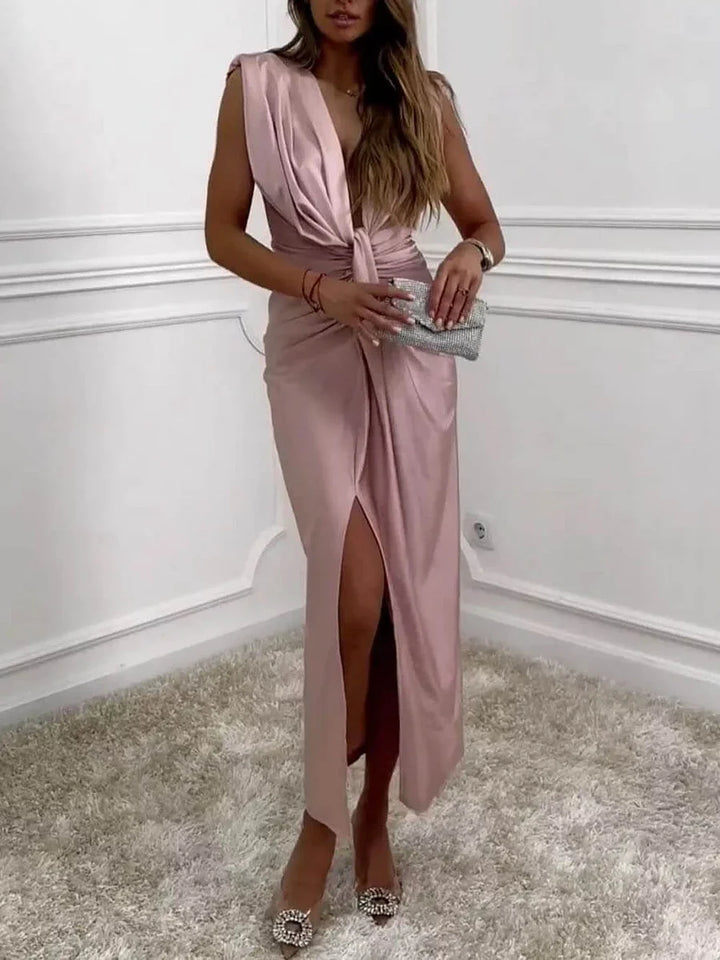 Jolira - Abito Midi Classico Con Spacco Drappeggiato Arricciato