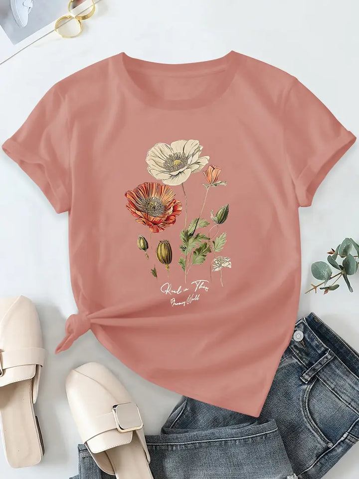 Aimilia - Elegante Maglietta A Maniche Corte Con Stampa Floreale