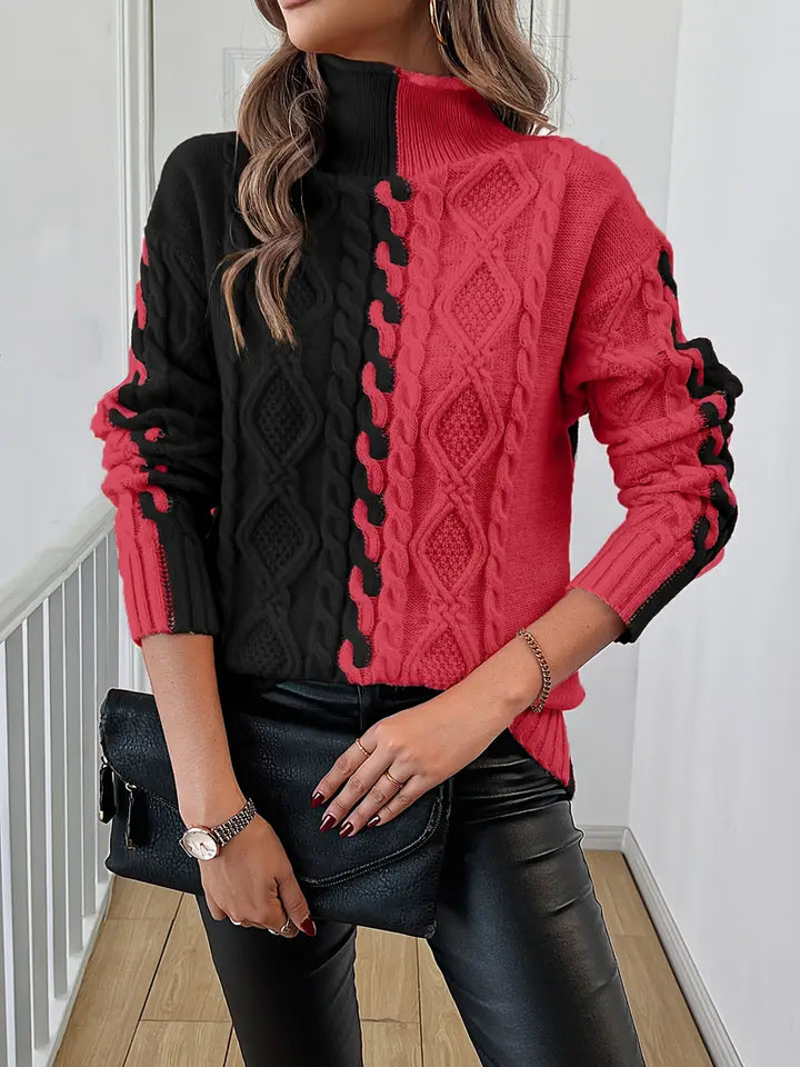 Leovia - Elegante Maglione a Righe Con Collo Alto