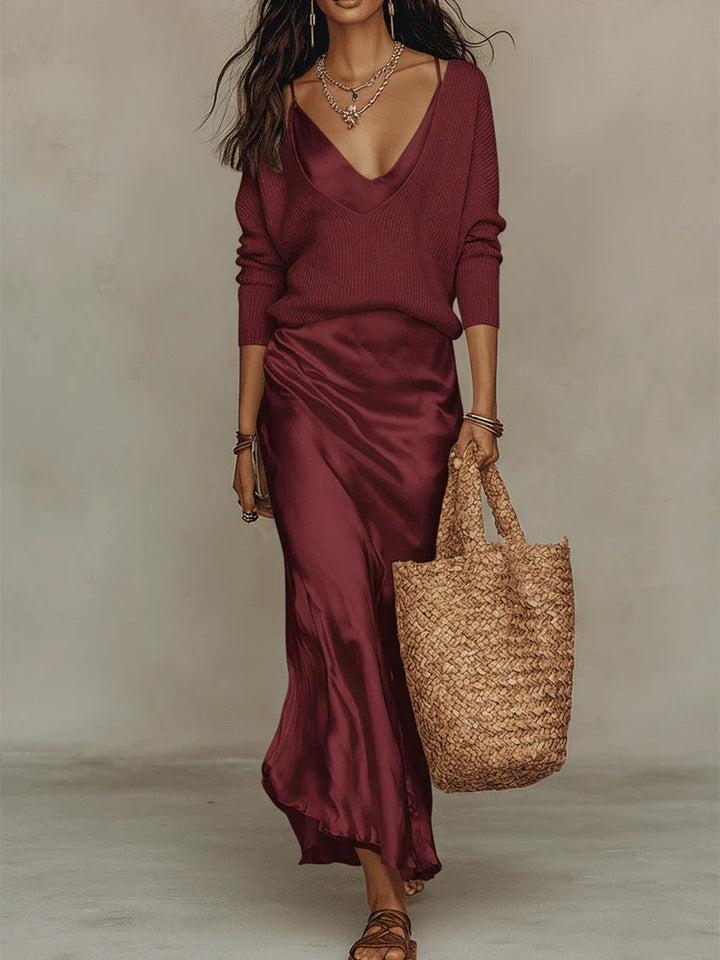 Nelena - Elegante Abito Midi Con Maglione