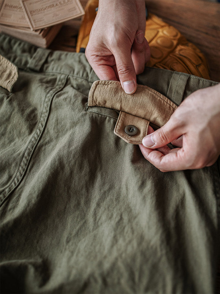 Ibrahim - Pantaloni Militari M-47 In Twill a Spina Di Pesce