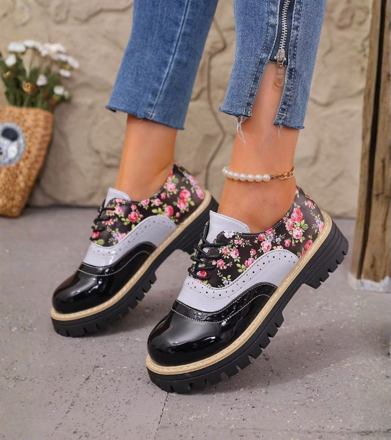 Kiela - Scarpe Oxford a Motivi Floreali Con Suola a Tasselli Spessi