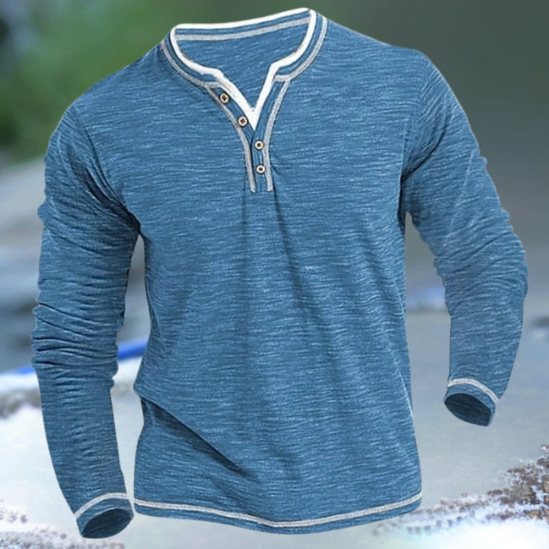 Burkhardt - Camicia con Scollo a V e Maniche Lunghe