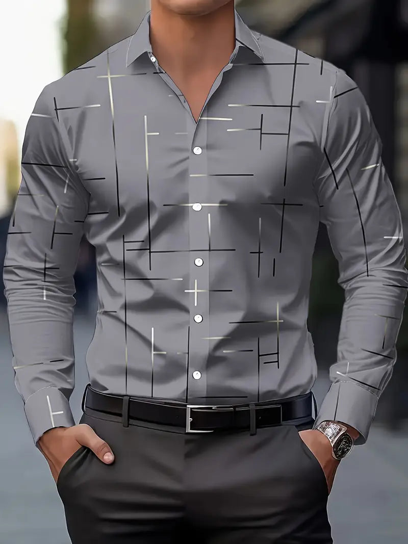 Nerio - Camicia a Maniche Lunghe Con Stampa Geometrica