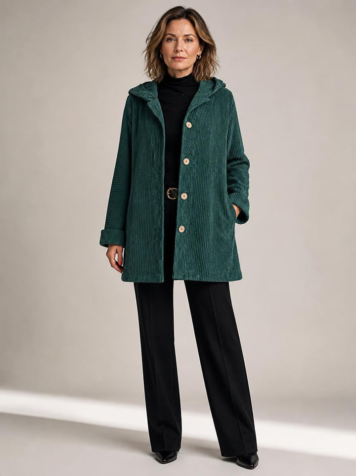 Tezila - Elegante Cappotto in Velluto a Coste Con Cappuccio