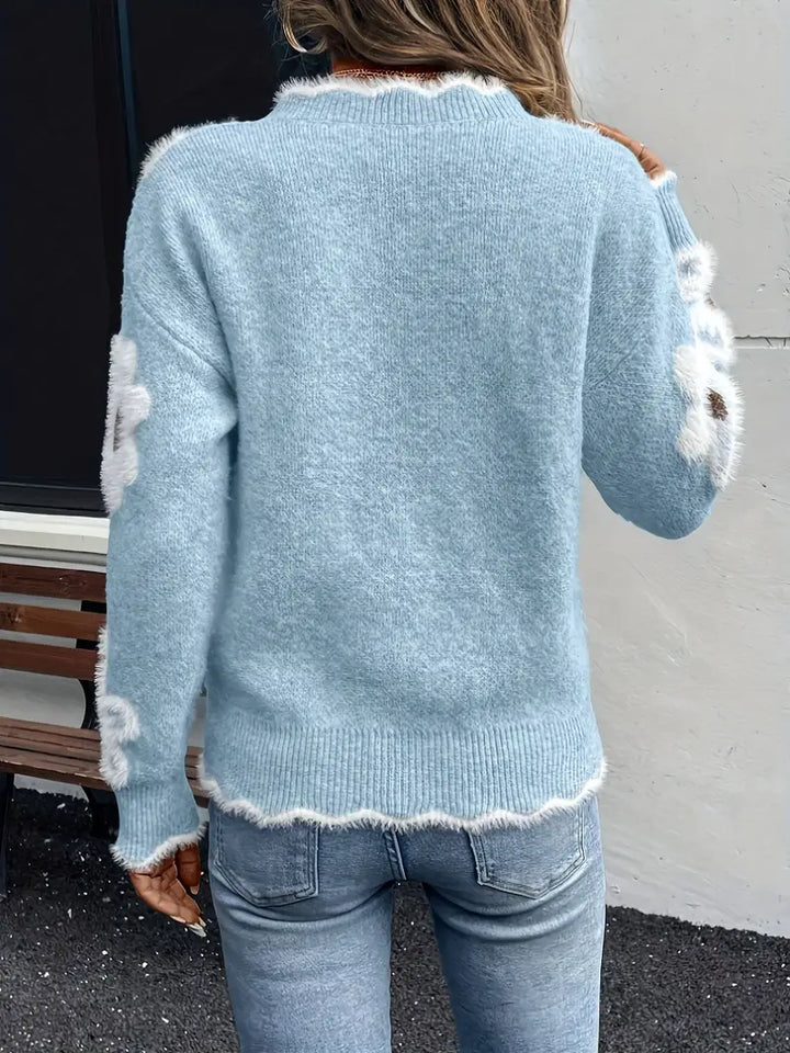Melanira - Maglione Elegante Con Scollo a V e Motivo Floreale