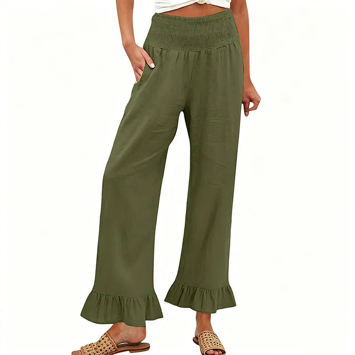 Moriom - Pantaloni Da Casa in Cotone Stile Boho Con Volant