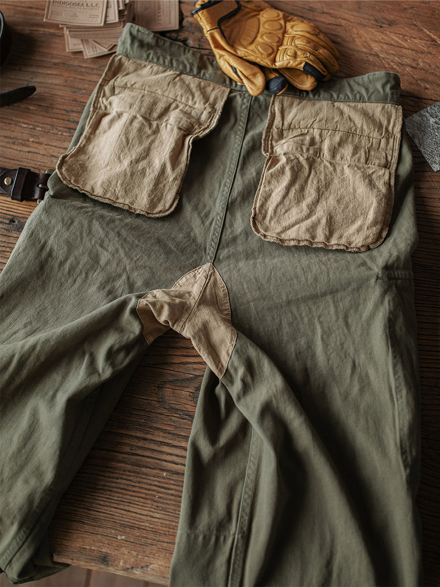 Ibrahim - Pantaloni Militari M-47 In Twill a Spina Di Pesce