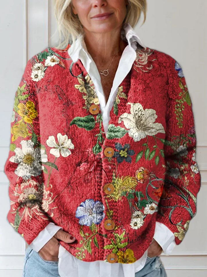 Gilly - Cardigan Vintage Floreale Con Bottoni