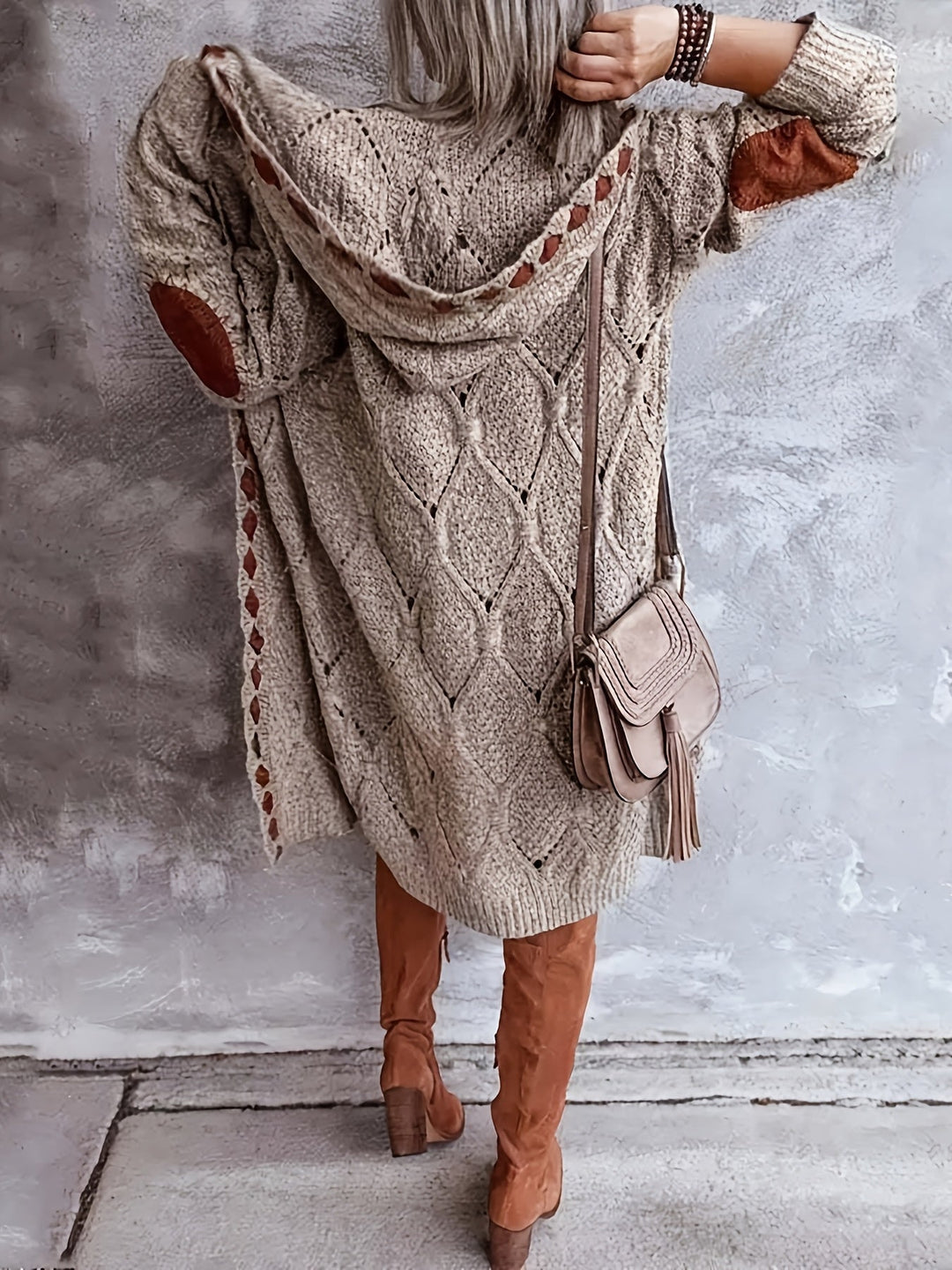 Mohina - Cardigan Lungo Lavorato a Maglia Patchwork