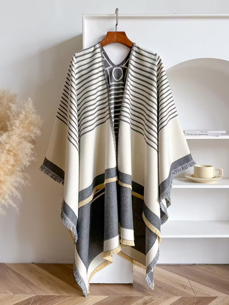 Taisija - Scialle Jacquard a Righe Reversibile In Finto Cashmere