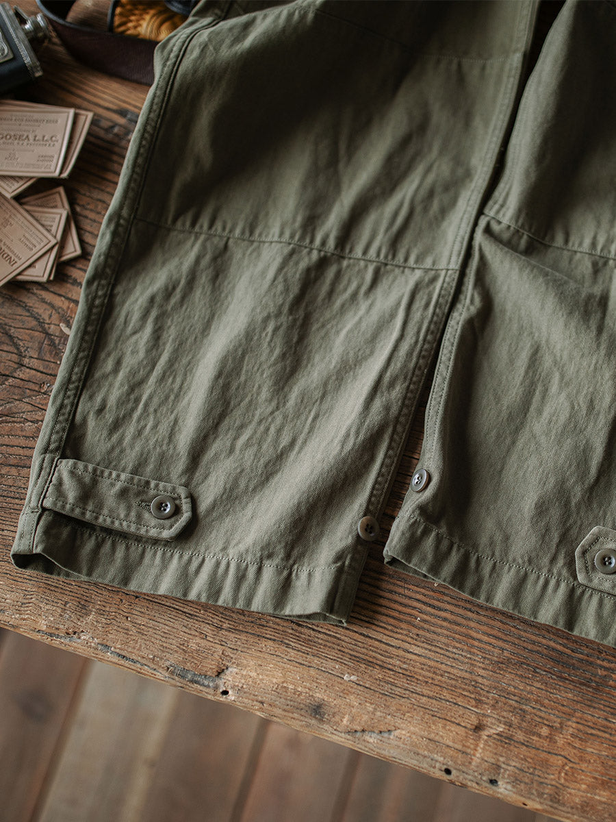 Ibrahim - Pantaloni Militari M-47 In Twill a Spina Di Pesce