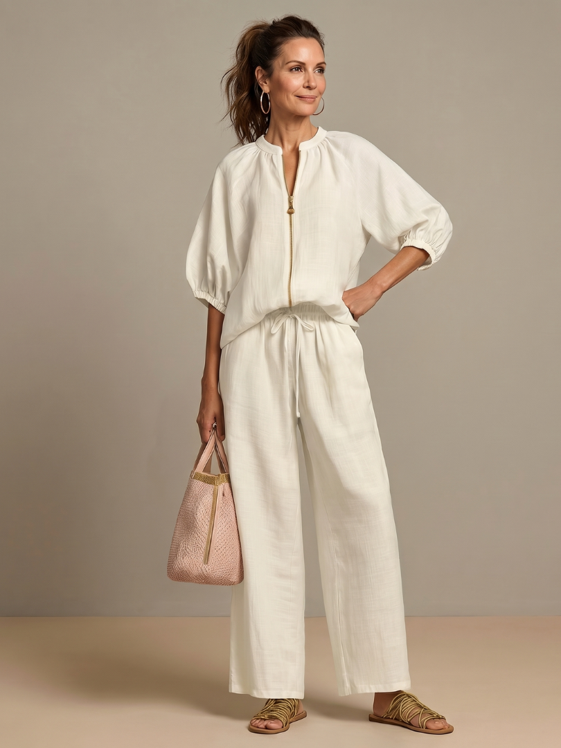 Sharina - Set Composto Da Camicetta Con Zip E Pantaloni a Gamba Larga