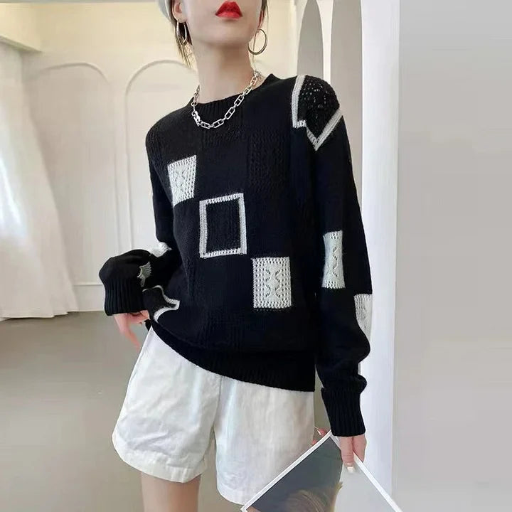 Annouska - Maglione Lavorato a Maglia Con Motivo a Blocchi