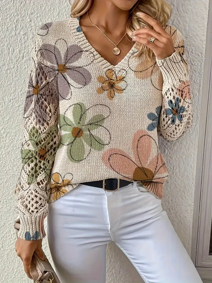 Marzena - Elegante Maglione a Maniche Lunghe Con Stampa Floreale