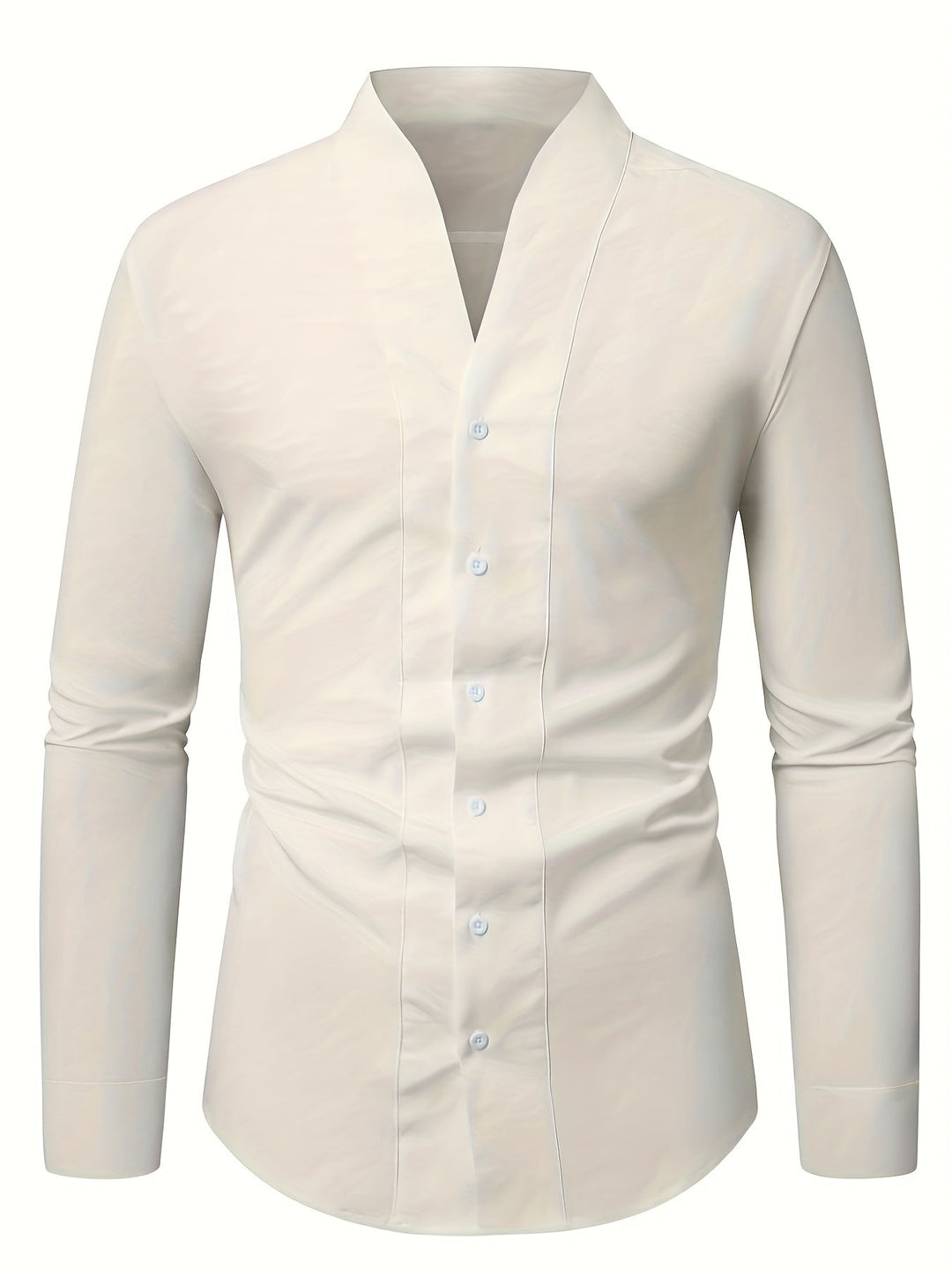Almasbek - Camicia Slim Fit a Maniche Lunghe Con Scollo a V