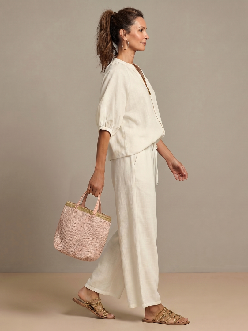 Sharina - Set Composto Da Camicetta Con Zip E Pantaloni a Gamba Larga