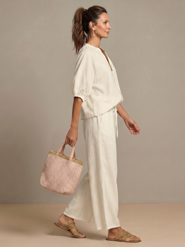 Sharina - Set Composto Da Camicetta Con Zip E Pantaloni a Gamba Larga