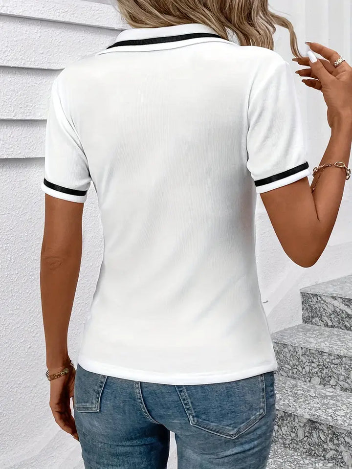 Vasilka - Elegante Top a Maniche Corte Con Colletto