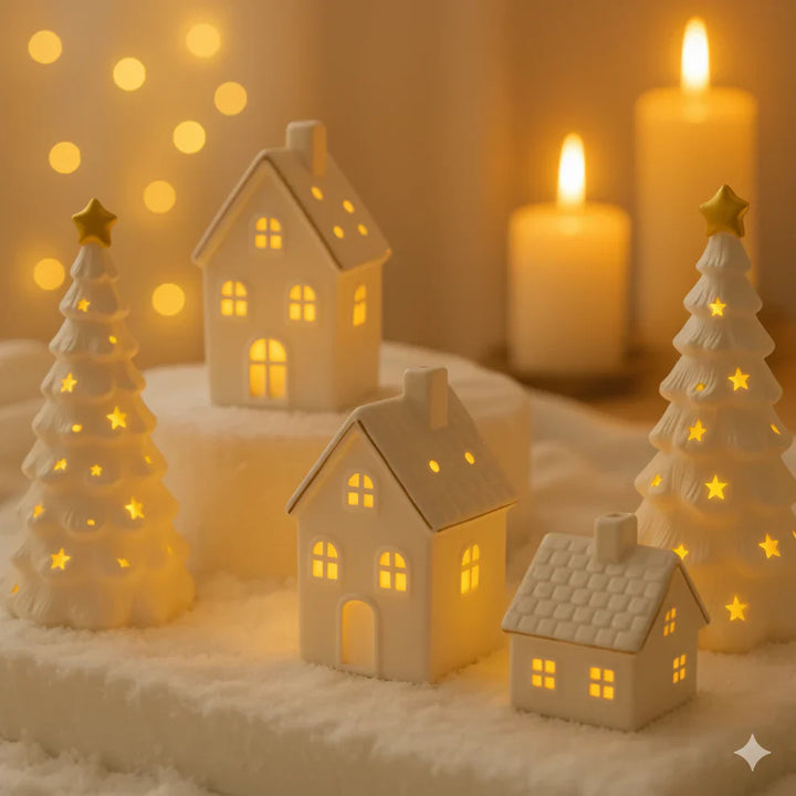 SnowLume - Set Decorativo Natalizio In Ceramica Con Luci LED