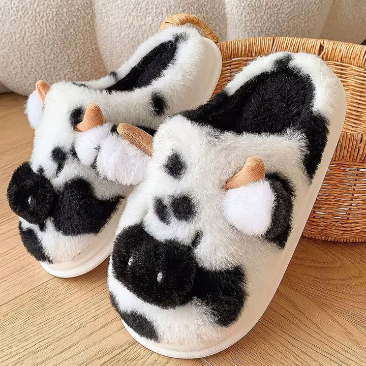 Faliza - Pantofole Da Interno in Peluche Con Stampa “Avvistato Mucca”