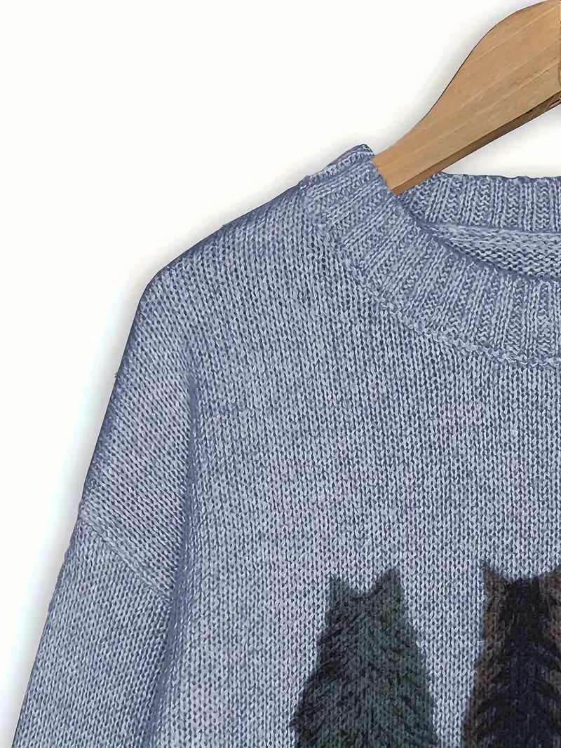 Urvana - Maglione a Maniche Lunghe Con Stampa Gatto