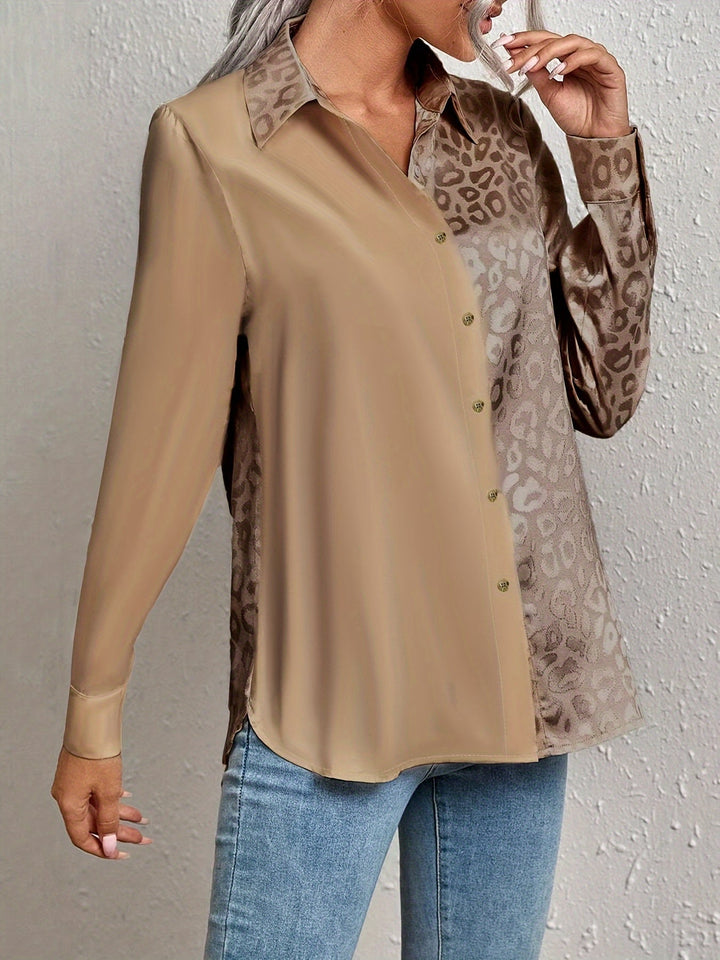Gwendolyn - Camicia Con Bottoni In Raso Bicolore Con Stampa Leopardata Jacquard