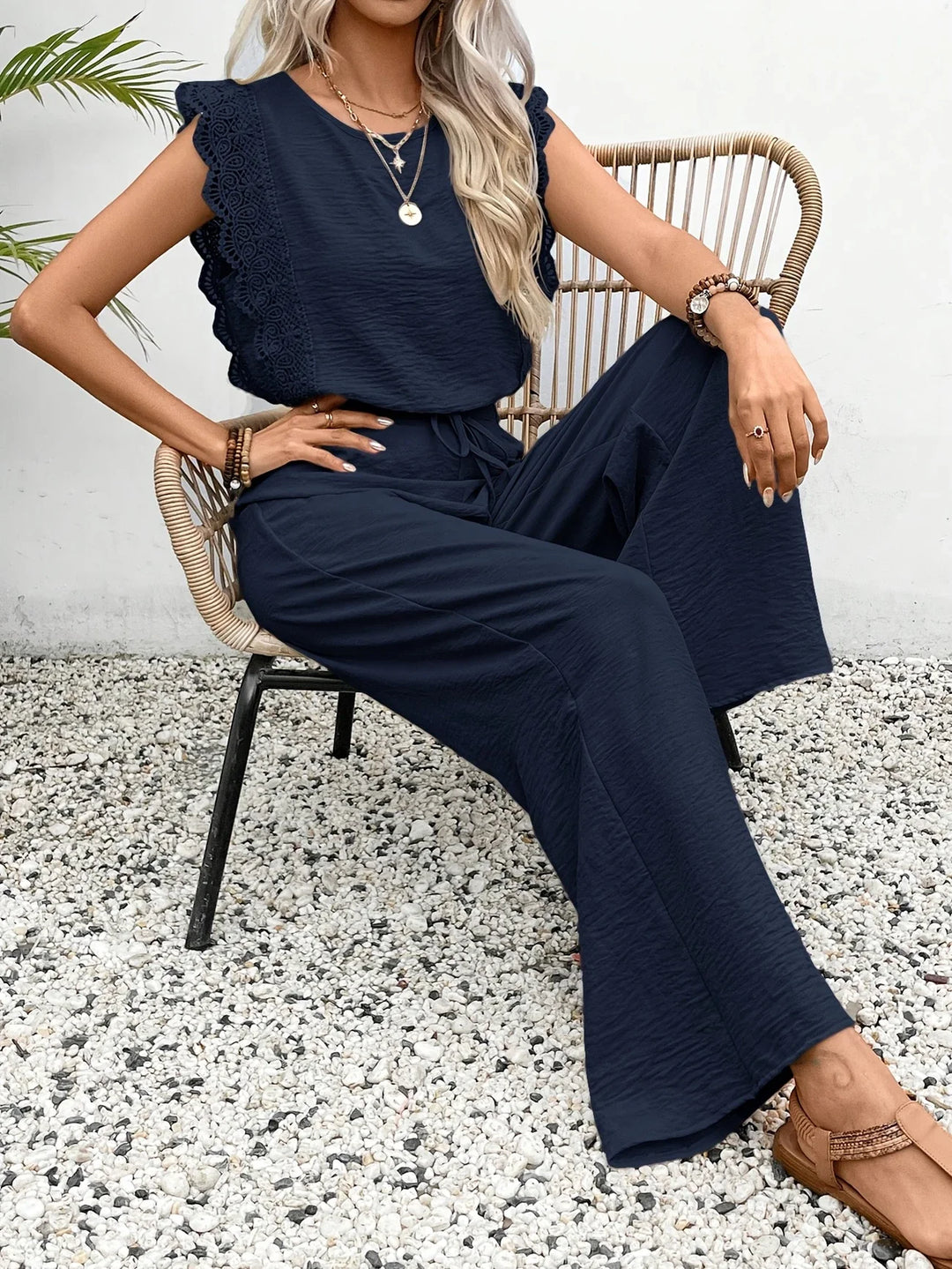 Ziva - Elegante Top In Pizzo e Pantaloni a Gamba Larga