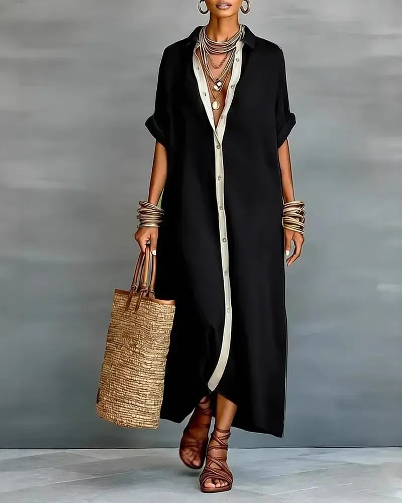 Nerena - Elegante Abito Camicia Con Collo a V Drappeggiato