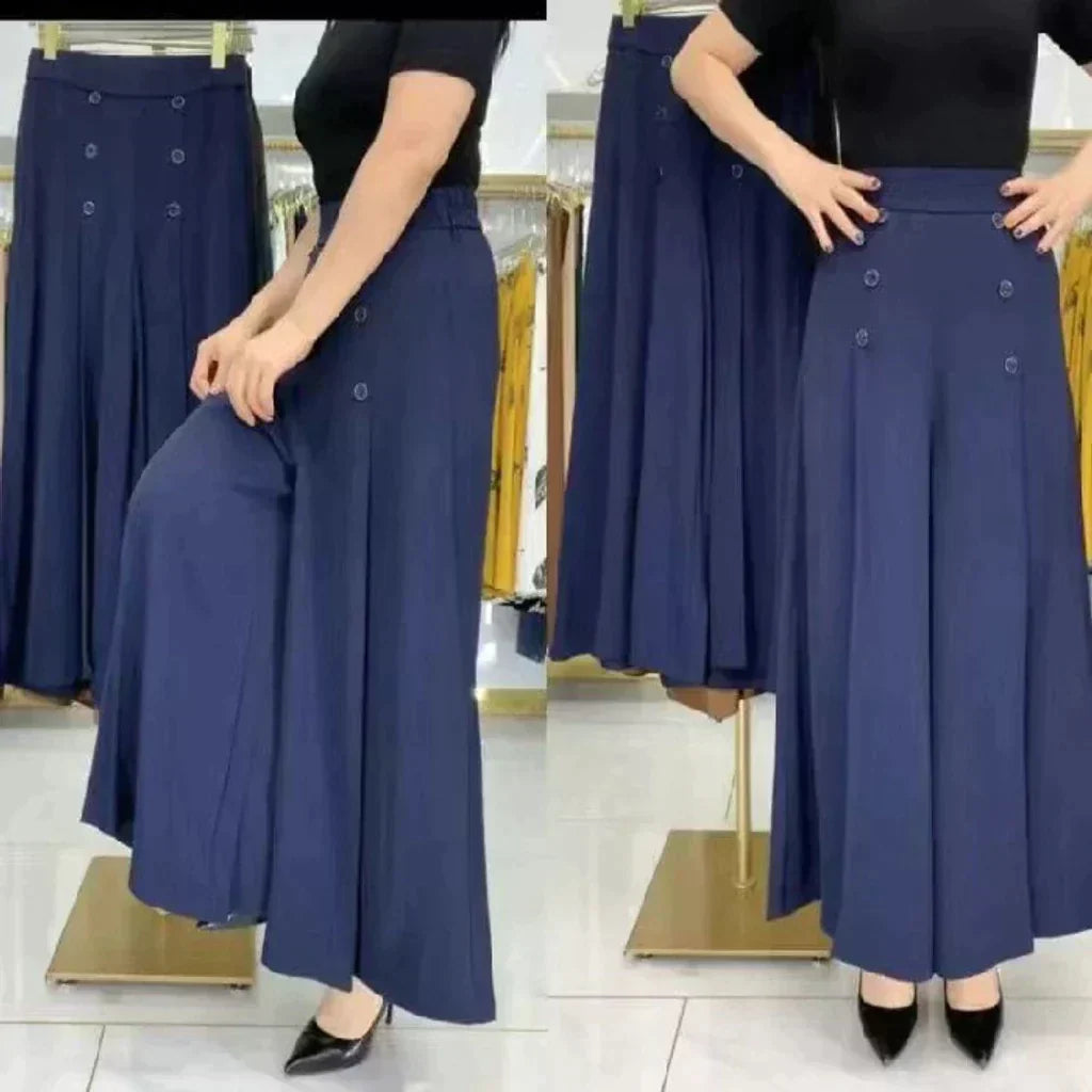 Malou - Elegante Plissettato Gamba Larga Pantalone