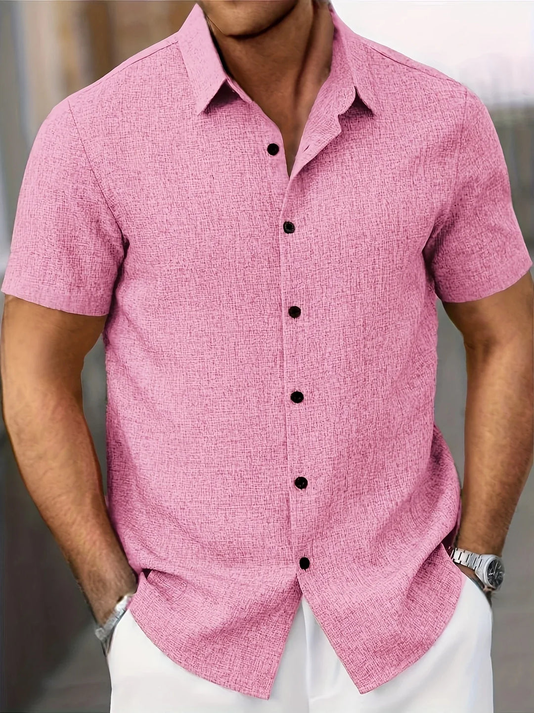 Dwight - Camicia Leggera In Misto Lino A Maniche Corte