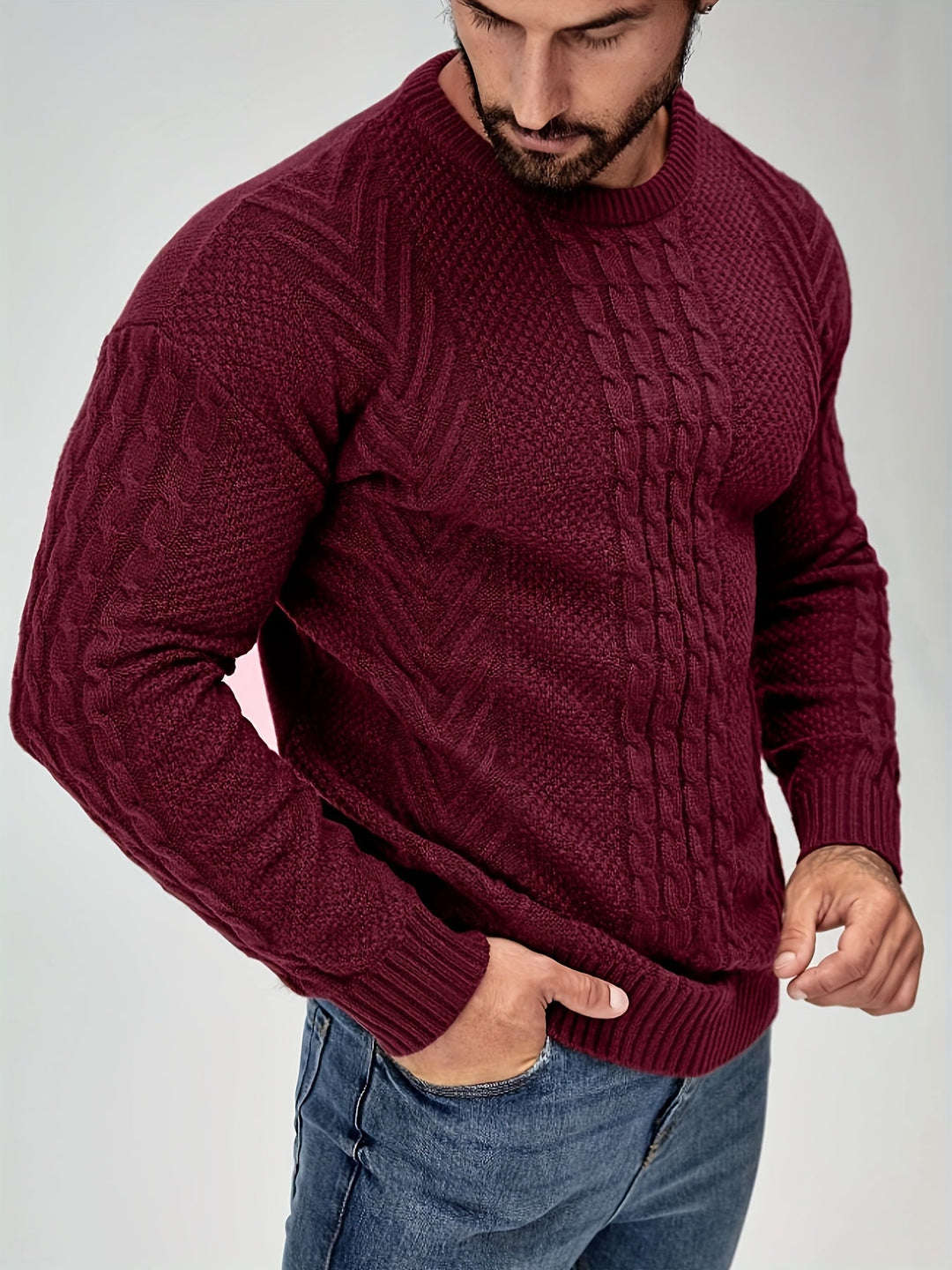 Eiduks - Maglione Classico a Collo Rotondo con Lavorazione a Trecce