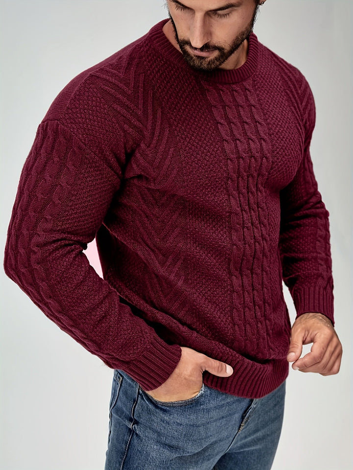 Eiduks - Maglione Classico a Collo Rotondo con Lavorazione a Trecce