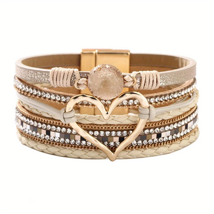 Joely - Bracciale In Pelle Multistrato Con Disegno a Cuore