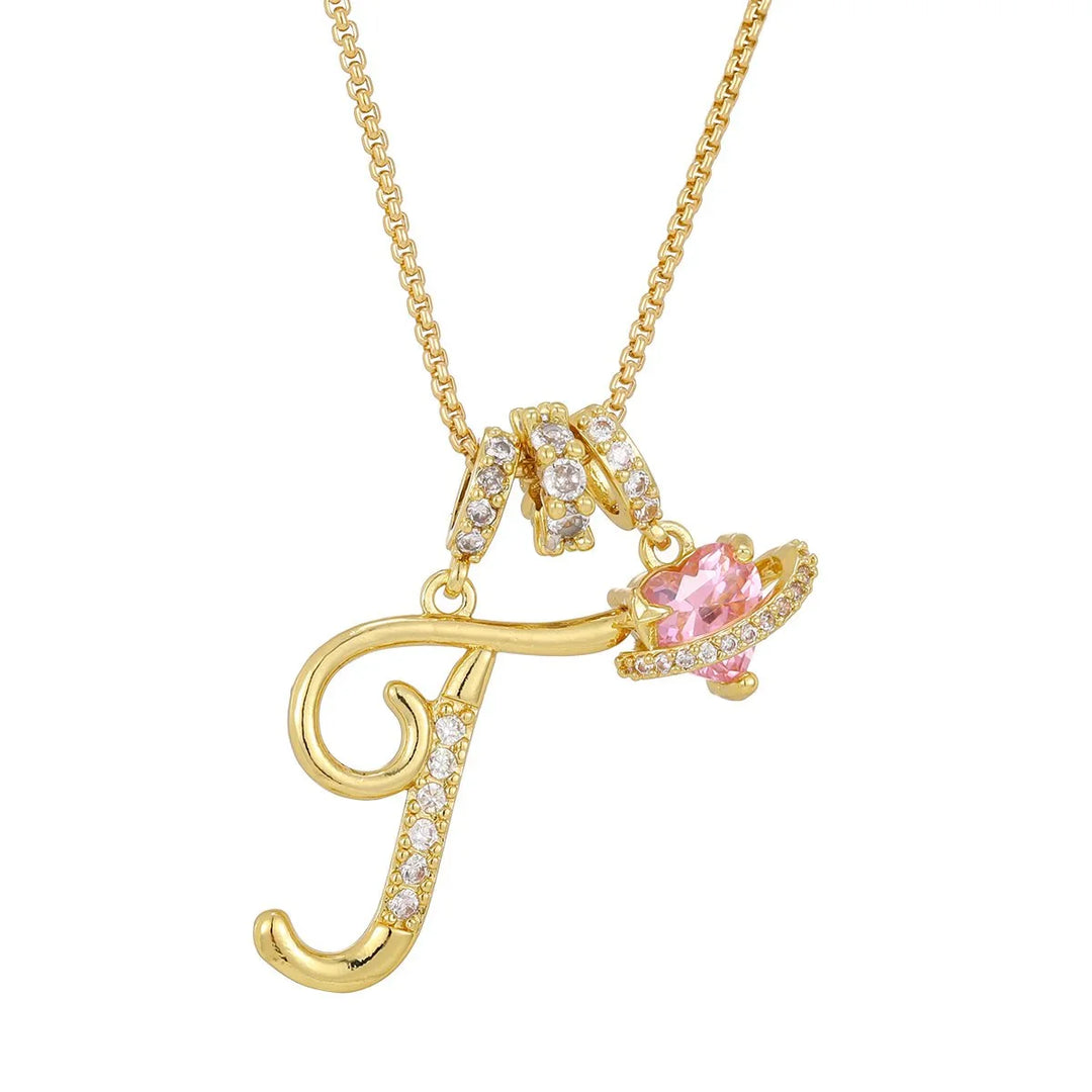 Nerute - Collana Con Iniziale e Ciondolo a Forma di Cuore Rosa