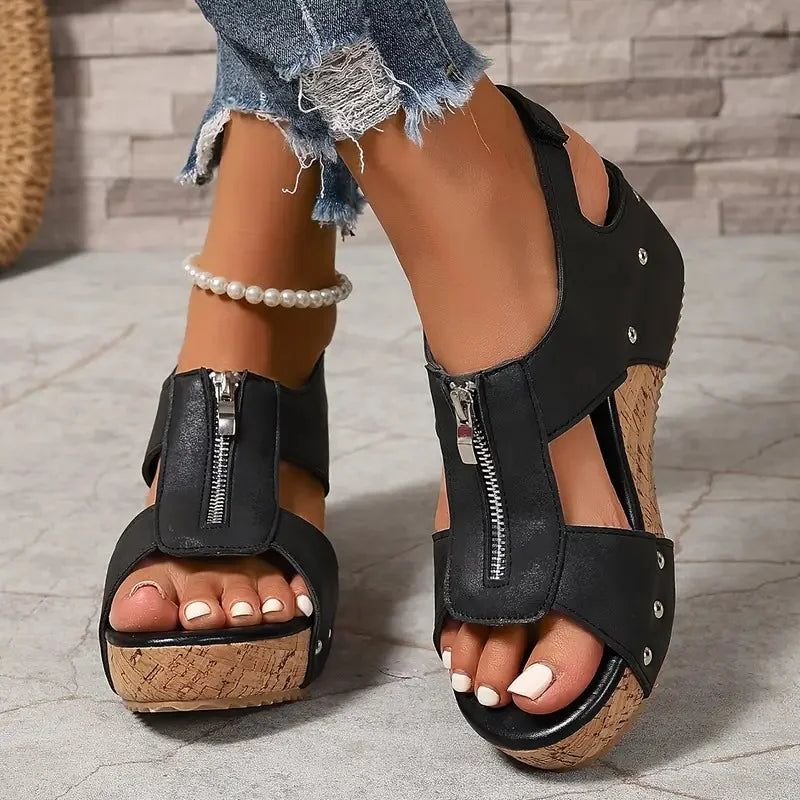 Evridiki - Sandali Con Zeppa Alla Moda Con Cerniera