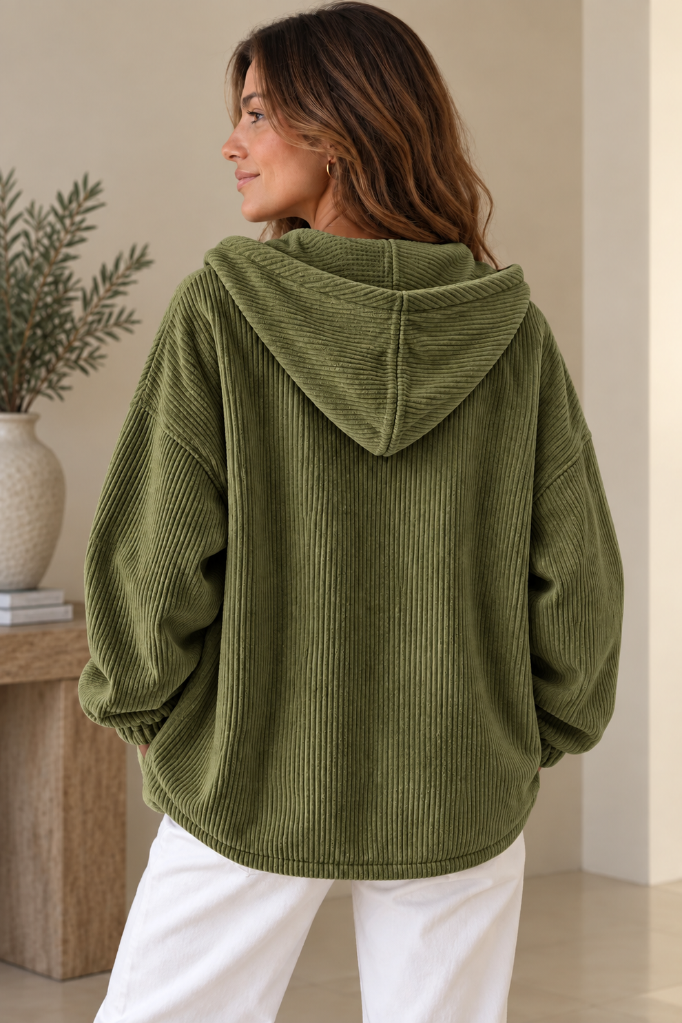 Nalina - Giacca Oversize Con Cappuccio in Velluto a Coste