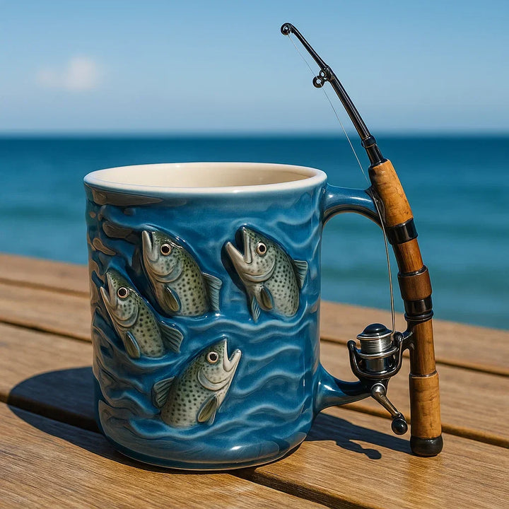TideRoast - Tazza da Pesca con Manico a Forma di mini Canna da Pesca