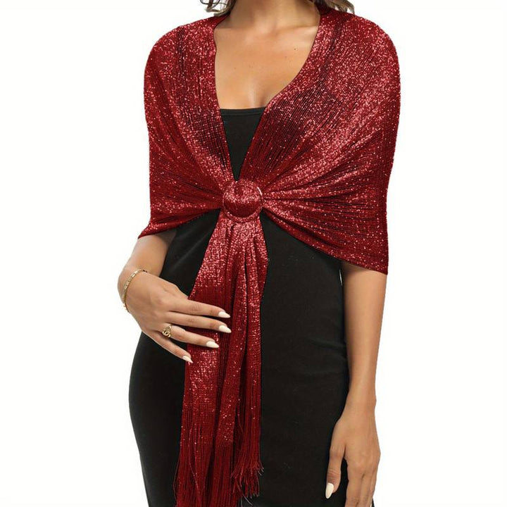 Shoshana - Elegante Sialle Decorativo Con Nappine in Pizzo e Sciarpe Metallizzate
